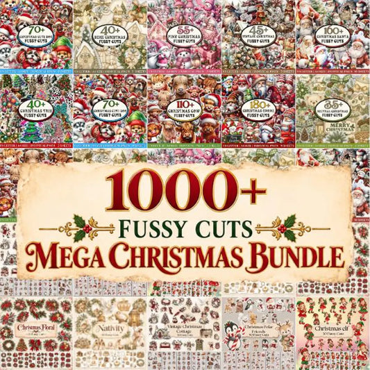 999+ Mega Christmas Fussy Cuts Bundle, Festive Fussy Cuts, Christmas Junk Journal Sheet A4 US Page