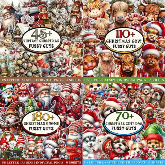 999+ Mega Christmas Fussy Cuts Bundle, Festive Fussy Cuts, Christmas Junk Journal Sheet A4 US Page