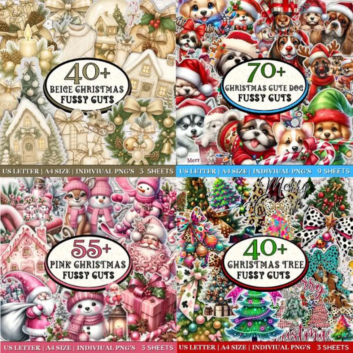 999+ Mega Christmas Fussy Cuts Bundle, Festive Fussy Cuts, Christmas Junk Journal Sheet A4 US Page